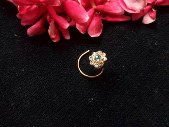 Greenish Blue Floral Diamond Studed Nose Ring Or Nose Pin 2