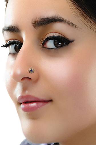 Blue Floral Diamond Studed Nose Ring Or Nose Pin