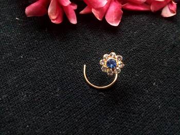 Blue Floral Diamond Studed Nose Ring Or Nose Pin 2