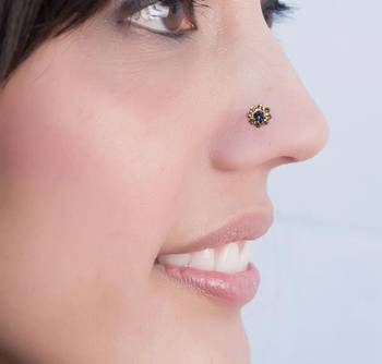 Blue Floral Diamond Studed Nose Ring Or Nose Pin 1