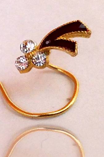 Designer Three Stone Maroon Meenakari Work Nose Pin