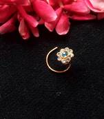 Greenish Blue Floral Diamond Studed Nose Ring Or Nose Pin