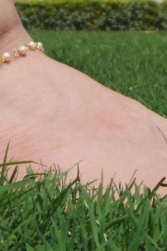 Pearl Stone Adjustable Anklet Set Pair