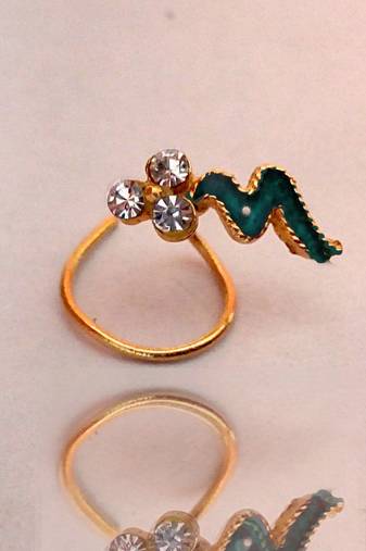 Greenish Blue Floral Diamond Studed Nose Ring Or Nose Pin