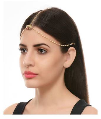 Designer Agate Stone Pearl Chained Maang Tikka 1