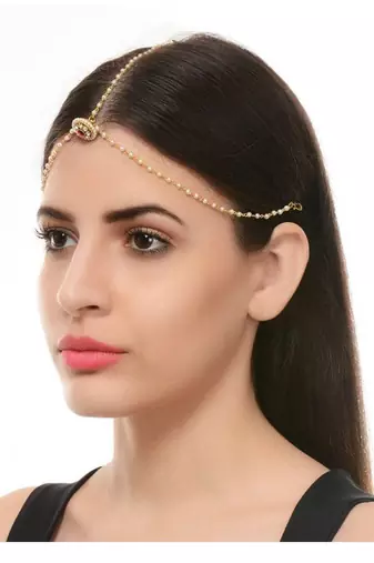 Designer Agate Stone Pearl Chained Maang Tikka