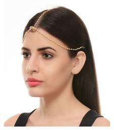 Designer Agate Stone Pearl Chained Maang Tikka