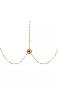 Designer Agate Stone Pearl Chained Maang Tikka