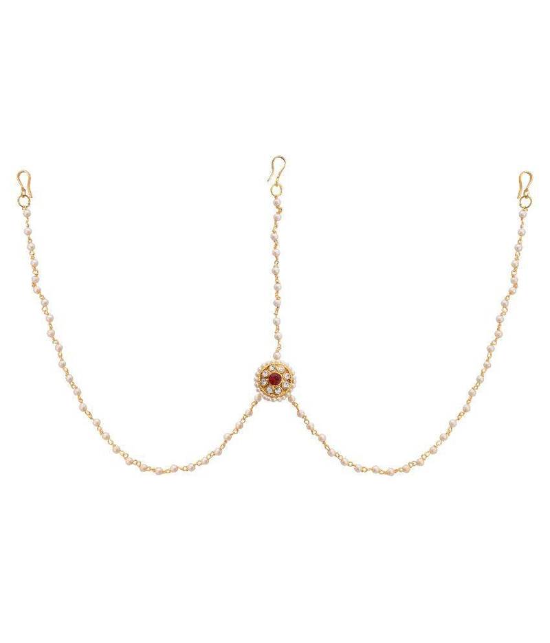 Designer Agate Stone Pearl Chained Maang Tikka