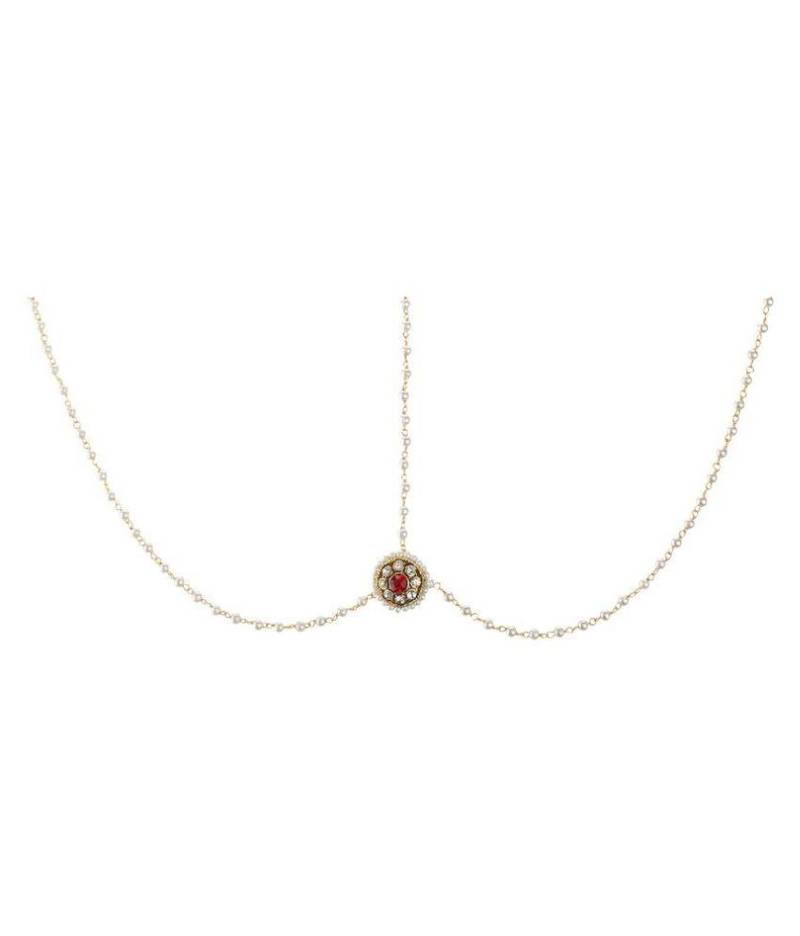 Designer Agate Stone Pearl Chained Maang Tikka