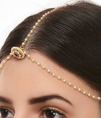 Designer Agate Stone Pearl Chained Maang Tikka 4