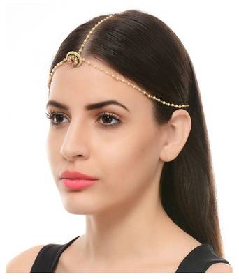 Designer Agate Stone Pearl Chained Maang Tikka 1