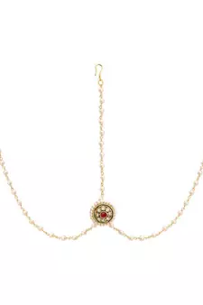 Designer Agate Stone Pearl Chained Maang Tikka