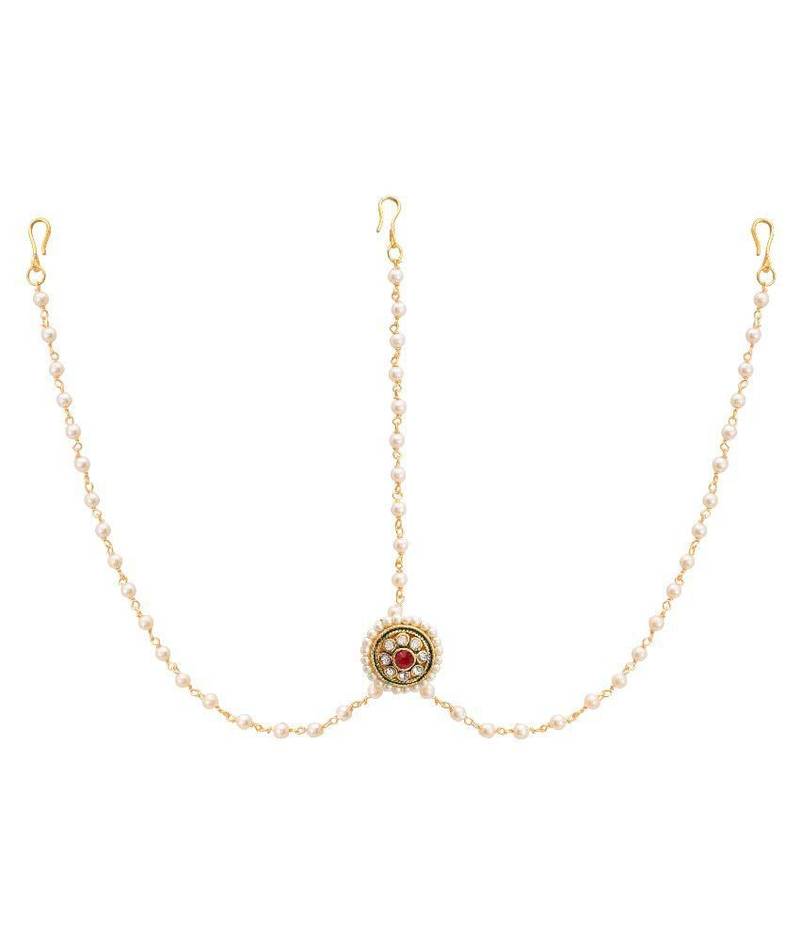 Designer Agate Stone Pearl Chained Maang Tikka