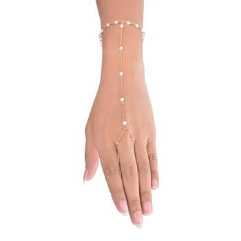 Designer Golden Fine Quality Pearl Chained Adjustable Haath Phool or Hand Accessory 1
