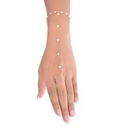 Designer Golden Fine Quality Pearl Chained Adjustable Haath Phool or Hand Accessory