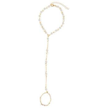 Designer Golden Fine Quality Pearl Chained Adjustable Haath Phool or Hand Accessory 2