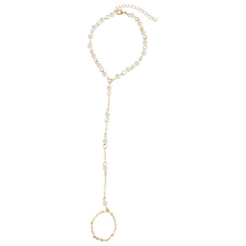 Designer Golden Fine Quality Pearl Chained Adjustable Haath Phool or Hand Accessory