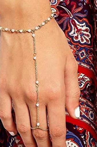 Designer Golden Fine Quality Pearl Chained Adjustable Haath Phool or Hand Accessory