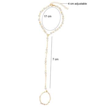 Designer Golden Fine Quality Pearl Chained Adjustable Haath Phool or Hand Accessory 2