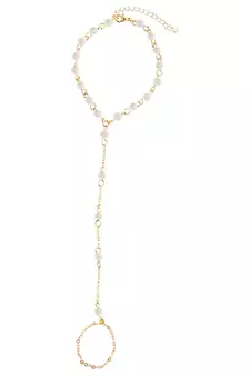 Designer Golden Fine Quality Pearl Chained Adjustable Haath Phool or Hand Accessory
