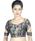 Cut Out Sleeves Black Multicolor Open Blouse