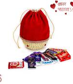 Red Pouch Bag And Chocolates Hamperr