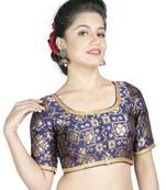 Front Open Self Work Blue Brocade Blouse