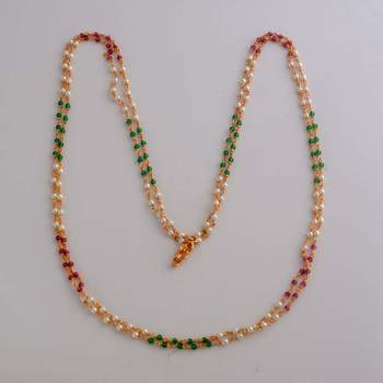 Ruby emerald pearl double line necklace 