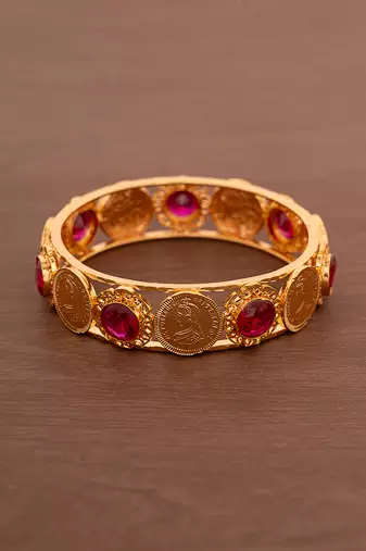 Golden bangle with rani coin and ruby stones one gram gold