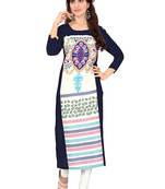 Dark blue embroidered rayon party-wear-kurtis