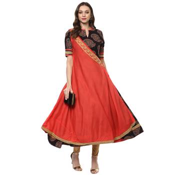 Peach printed rayon kurtas-and-kurtis 1