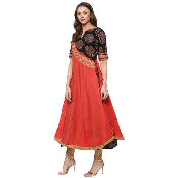 Peach printed rayon kurtas-and-kurtis 4