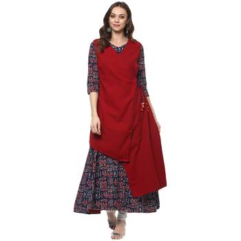 Dark blue printed cotton kurtas-and-kurtis 1