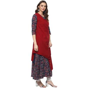 Dark blue printed cotton kurtas-and-kurtis 3