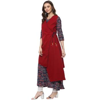 Dark blue printed cotton kurtas-and-kurtis 4