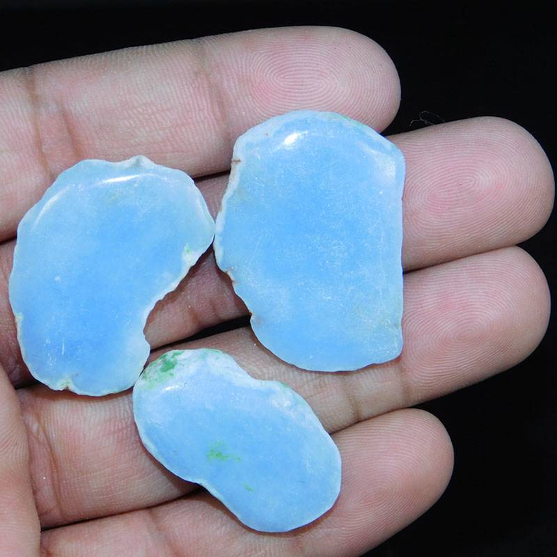 90.8cts 100% natural rare angelite 3pc. Mix size slice loose cabochon