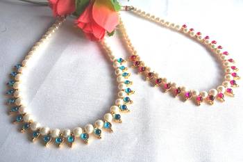 Sea Blue and Dark Pink pearl necklace 1