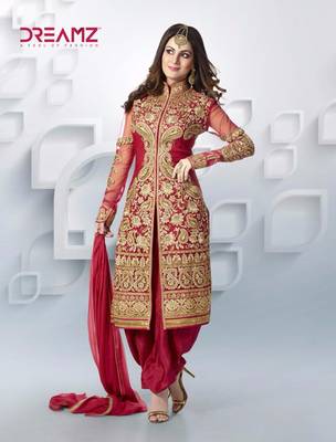 Red embroidered net salwar 1