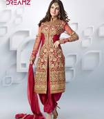 Red embroidered net salwar