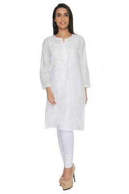 White embroidered cotton stitched kurti 4