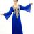 Royal Blue Stones, Beads and Crystals Work Chiffon 100% Polyester Islamic Kaftan