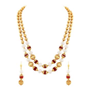Graceful 2 String Gold Plated Necklace Mala Set For Women 1