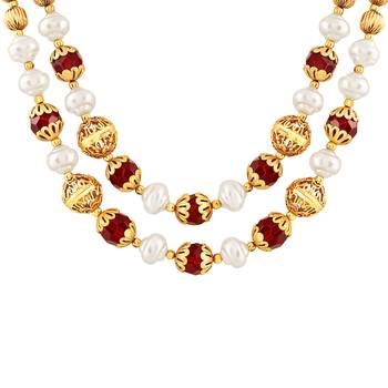 Graceful 2 String Gold Plated Necklace Mala Set For Women 3