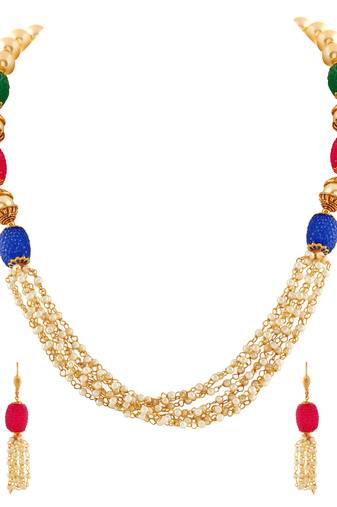 Glimmery 8 String Gold Plated Necklace Mala Set For Women