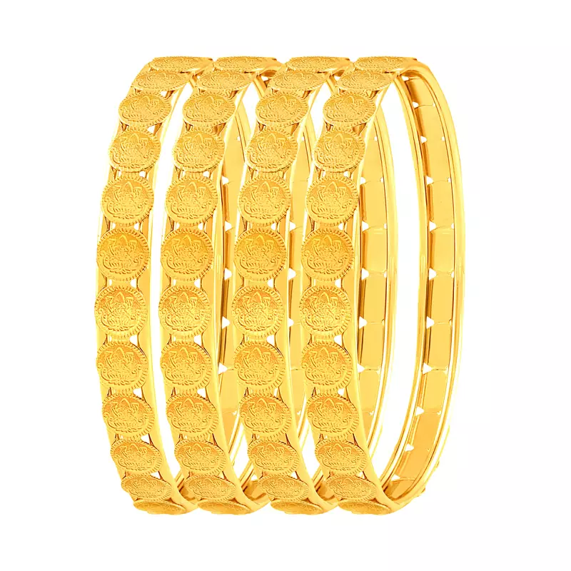 Brilliant Laxmi Coin Gold Plated Set Of 4 Bangles For Women