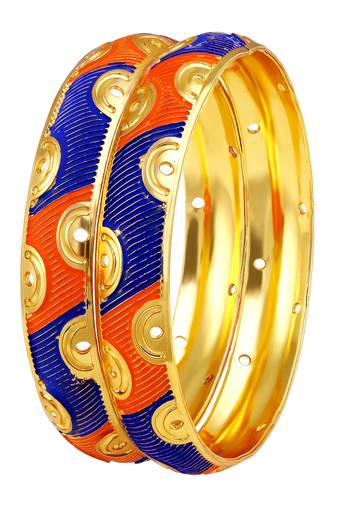 Fashionable Meenakari Work Gold Plated Enamel Bangle For Women