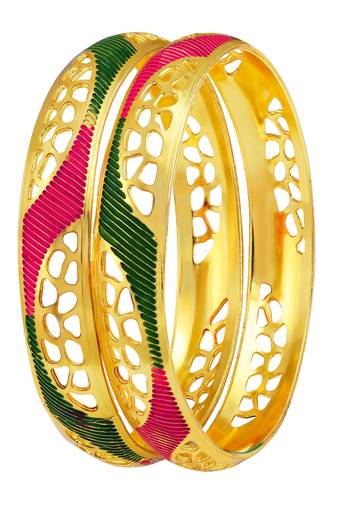 Cluster Meenakari Work Gold Plated Enamel Bangle For Women