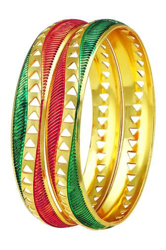 Bewitching Meenakari Work Gold Plated Enamel Bangle For Women