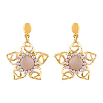 Attractive Flower Shape Round Crystals Gold Plated Dangle Earring For Women 1
